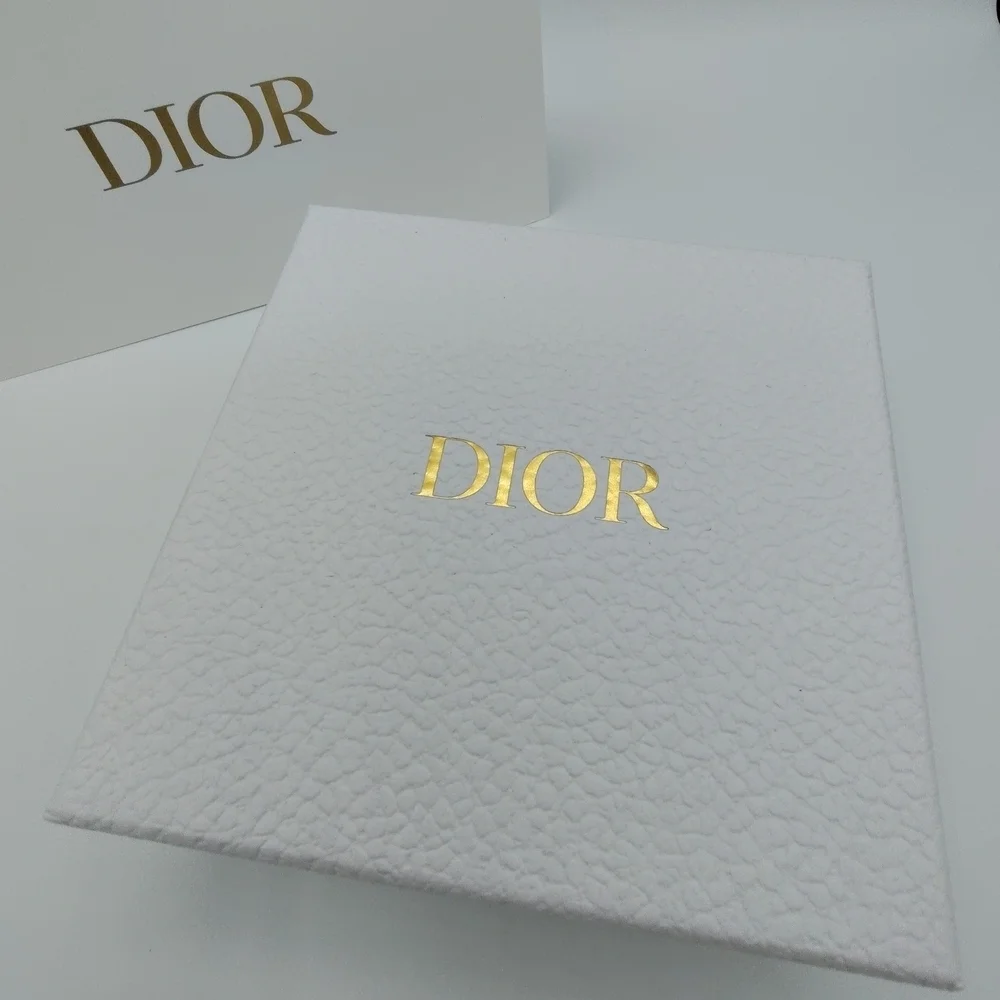 Dior Textured White Gift Box & Card Gold Logo 5x5 Hard Box Case Packaging NWOT